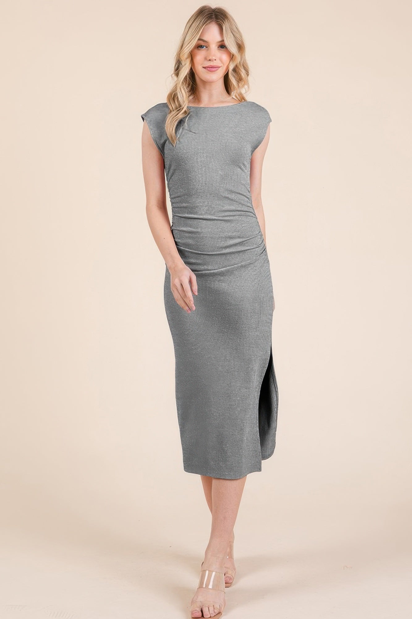 Cap Sleeve Midi Dress | Dark Gray | Elegant Women's Fashion Cap Sleeve Midi Dress | Dark Gray | Elegant Women's Fashion