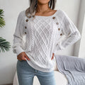 Square Neck Knitted Sweater With Button Design - Artsi Chic Boutique