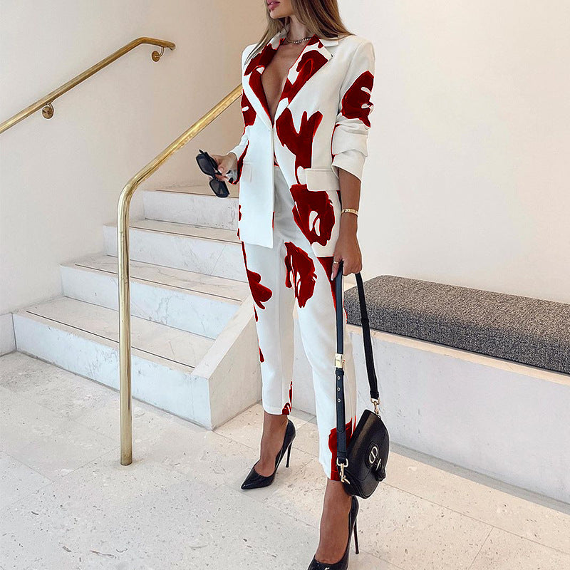 Bold Floral Suit Set – Stylish 2-Piece Blazer & Pants for Women