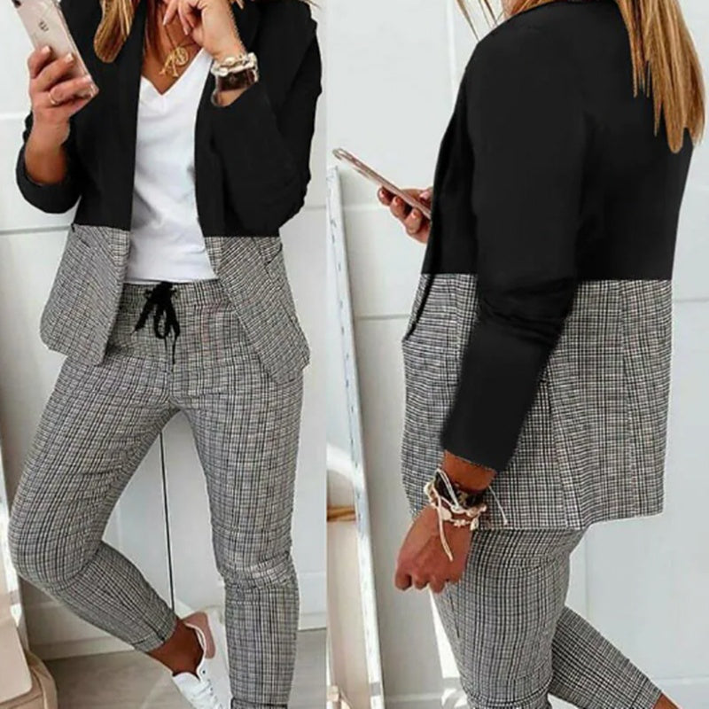 Plaid Blazer & Pants Set – Casual Women’s 2-Piece Power Look