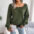 Square Neck Knitted Sweater With Button Design - Artsi Chic Boutique