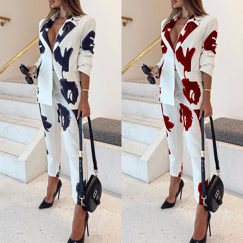 Bold Floral Suit Set – Stylish 2-Piece Blazer & Pants for Women