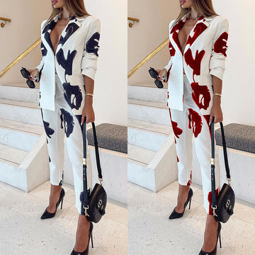 Bold Floral Suit Set – Stylish 2-Piece Blazer & Pants for Women