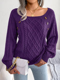 Square Neck Knitted Sweater With Button Design - Artsi Chic Boutique