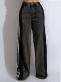 Trendy Patchwork Wide Leg Jeans – High Waist Striped Streetwear Style - Artsi Chic Boutique