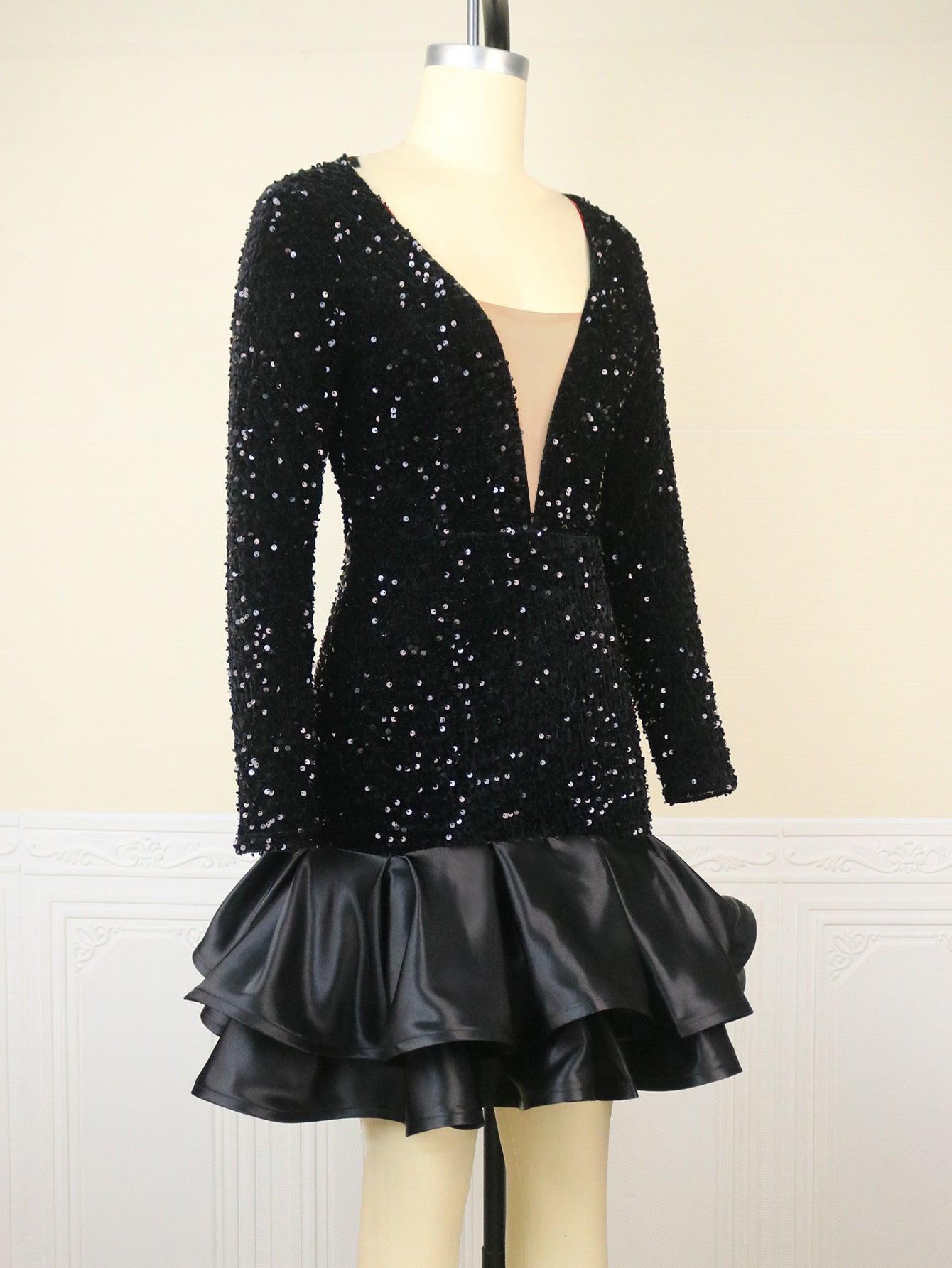 Sultry Deep V-Neck Sequin Mini Dress - Glamorous Party Attire - Artsi Chic Boutique