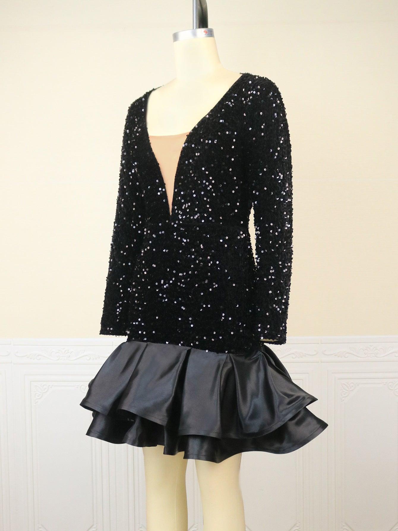 Sultry Deep V-Neck Sequin Mini Dress - Glamorous Party Attire - Artsi Chic Boutique