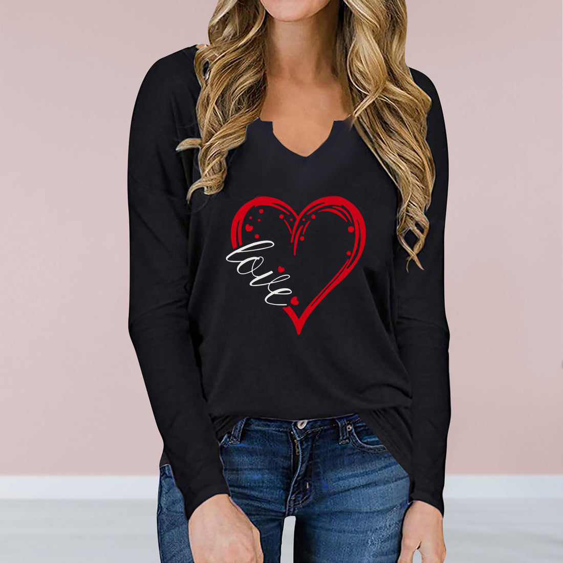 Love-Inspired V-Neck Long-Sleeve Tee - Artsi Chic Boutique