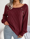 Square Neck Knitted Sweater With Button Design - Artsi Chic Boutique