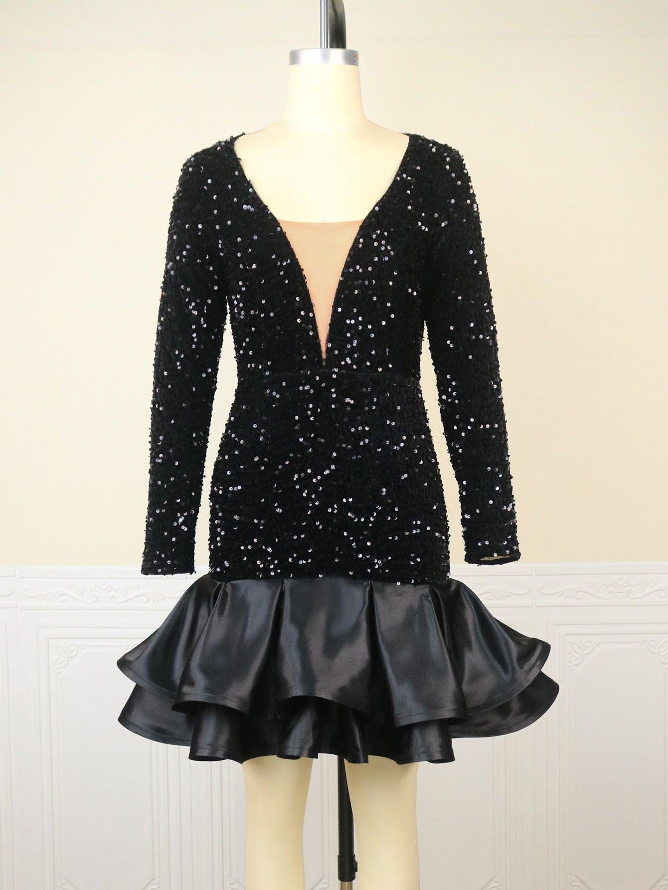 Sultry Deep V-Neck Sequin Mini Dress - Glamorous Party Attire - Artsi Chic Boutique