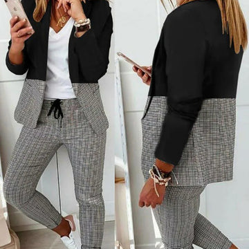 Plaid Blazer & Pants Set – Casual Women’s 2-Piece Power Look