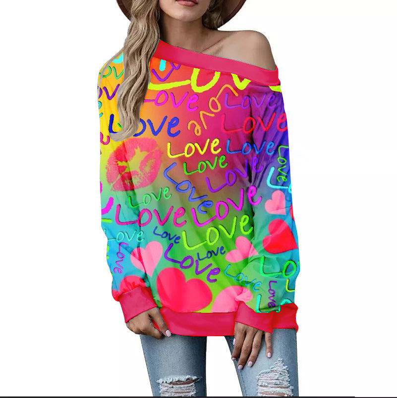 Love-Inspired Loose Shoulder Sweater - Artsi Chic Boutique