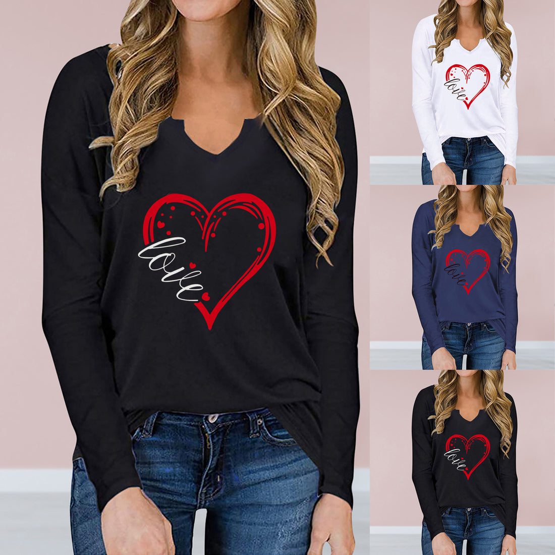 Love-Inspired V-Neck Long-Sleeve Tee - Artsi Chic Boutique