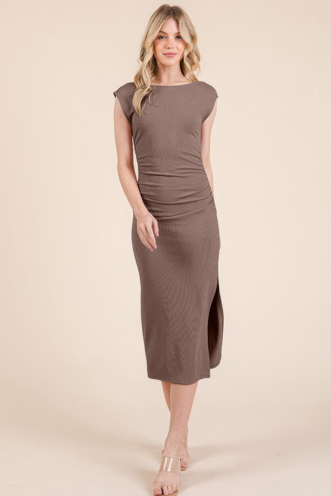 Light Chocolate Open Back Midi Dress - Artsi Chic Boutique