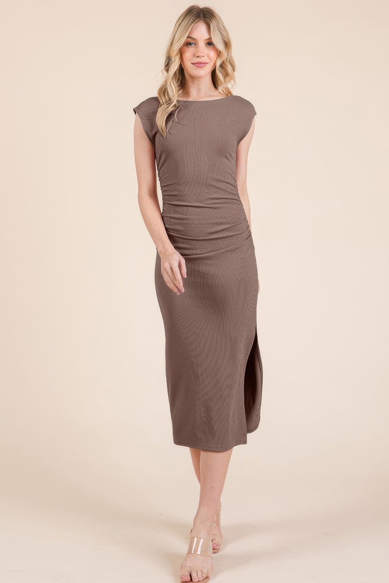 Light Chocolate Open Back Midi Dress - Artsi Chic Boutique
