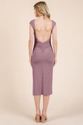 Dusty Pink Cap Sleeve Midi Dress with Open Back - Artsi Chic Boutique