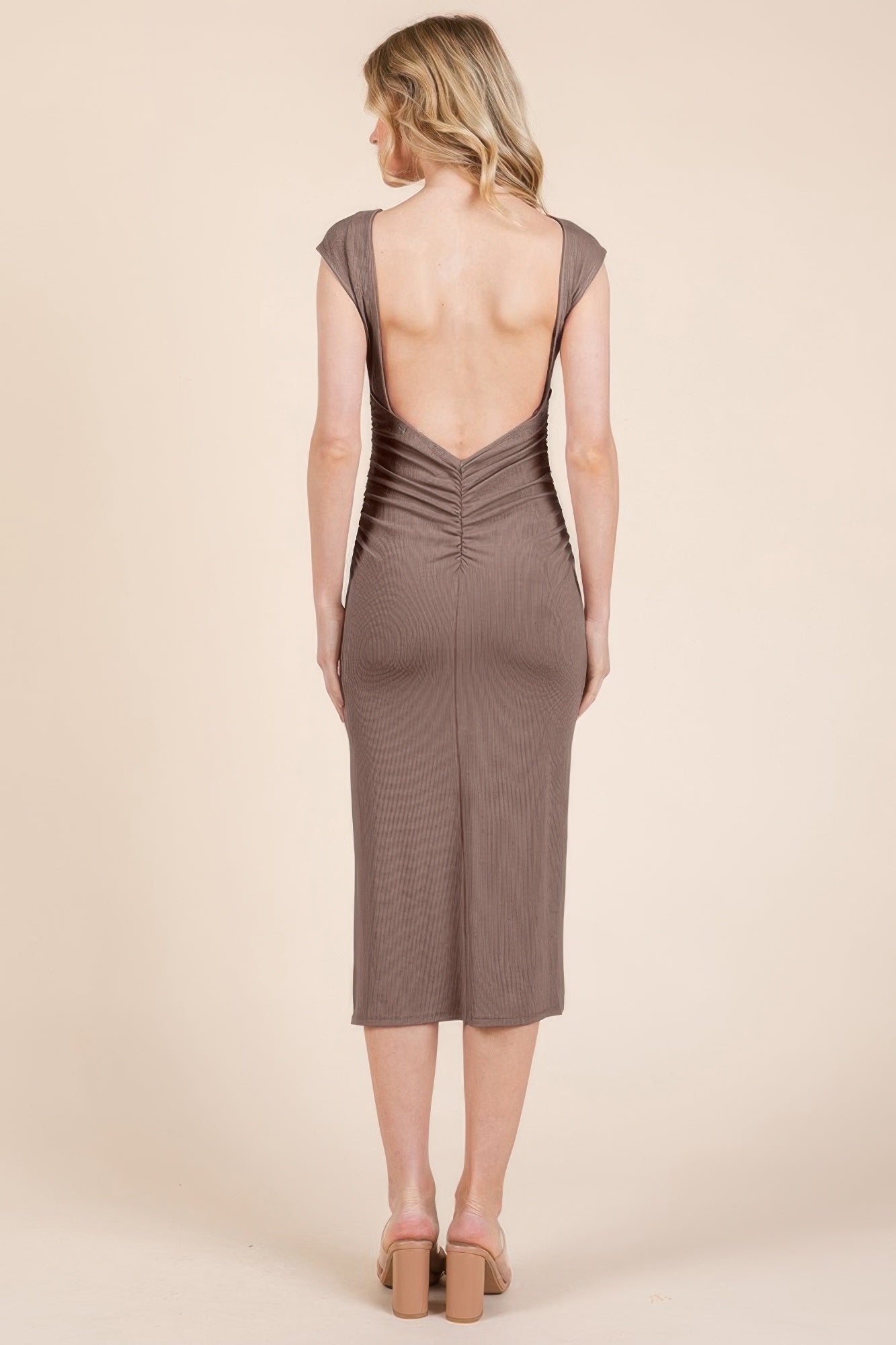 Light Chocolate Open Back Midi Dress - Artsi Chic Boutique