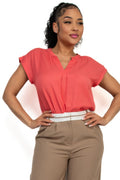 Salmon V-Collared Neck Top - Artsi Chic Boutique