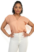 Peach V-Collared Neck Top - Artsi Chic Boutique