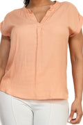Peach V-Collared Neck Top - Artsi Chic Boutique