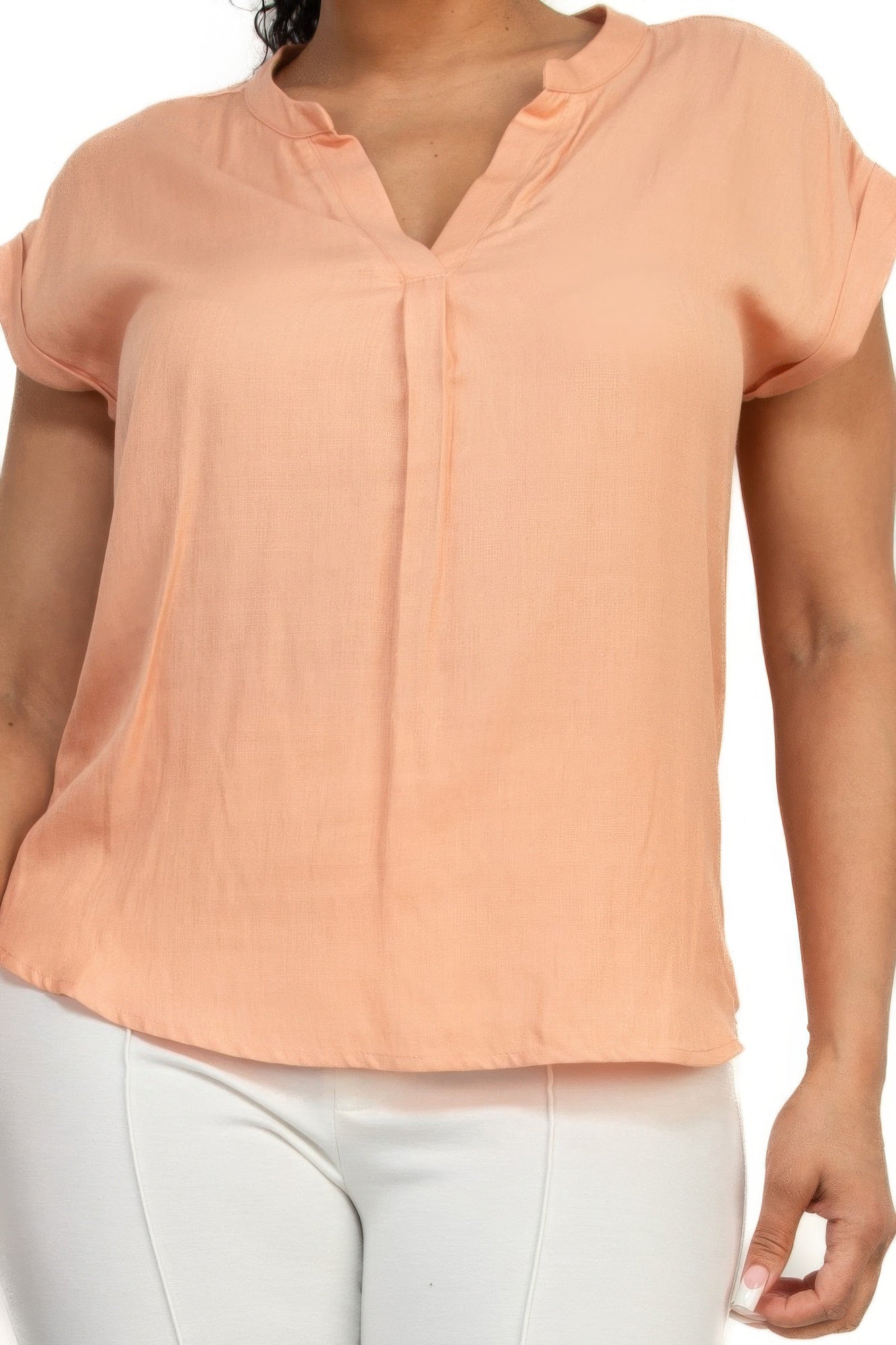 Peach V-Collared Neck Top - Artsi Chic Boutique