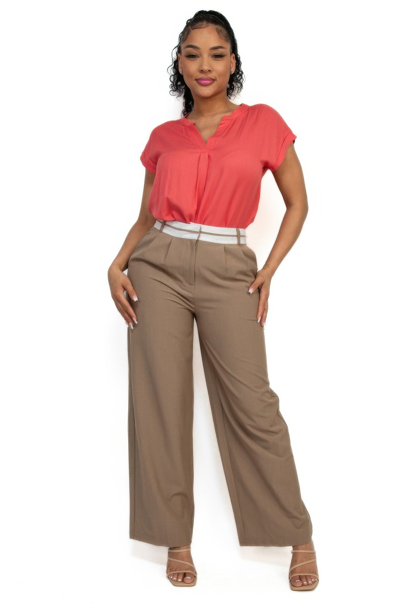 Salmon V-Collared Neck Top - Artsi Chic Boutique