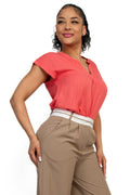 Salmon V-Collared Neck Top - Artsi Chic Boutique