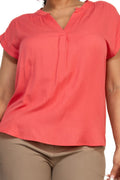 Salmon V-Collared Neck Top - Artsi Chic Boutique