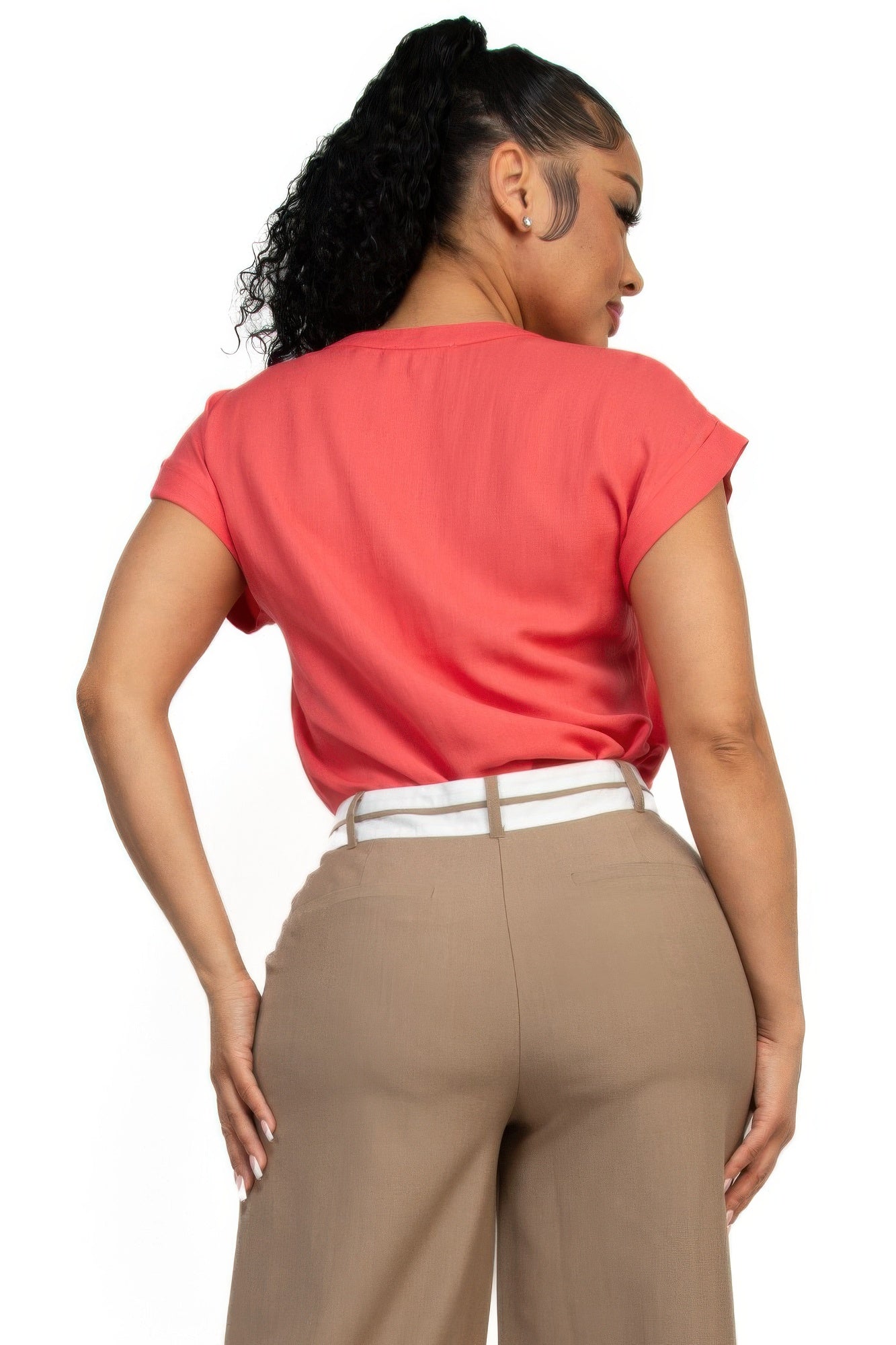 Salmon V-Collared Neck Top - Artsi Chic Boutique