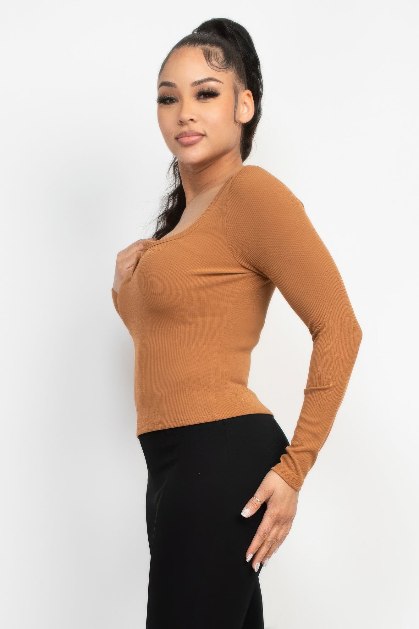 Chic Light Brown V-Bar Top - Artsi Chic Boutique
