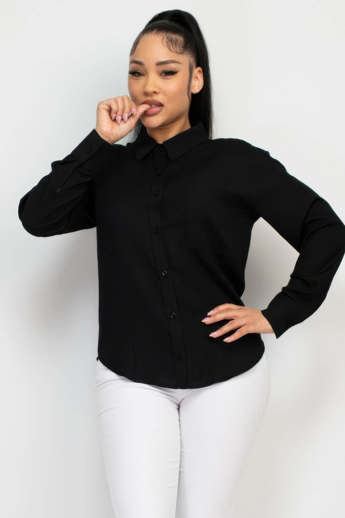Black Button Down Collared Shirt - Artsi Chic Boutique