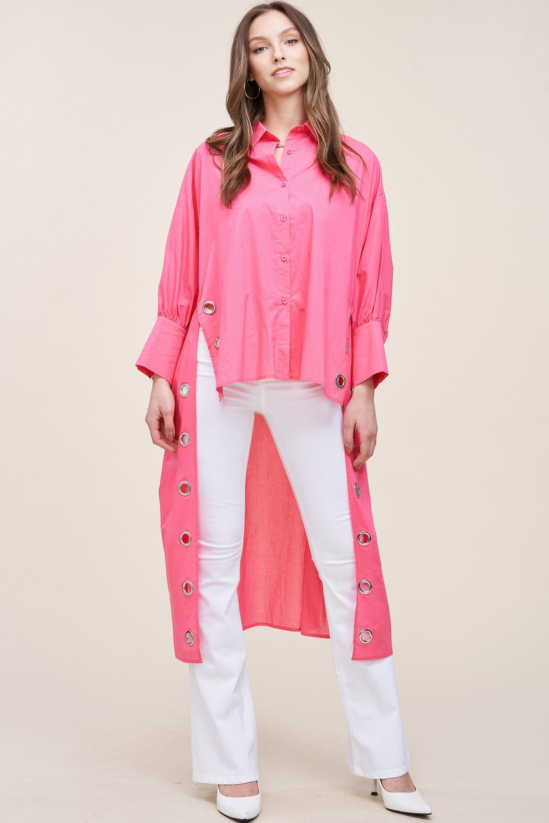 Pink Oversized Shirt with Long Back - Artsi Chic Boutique