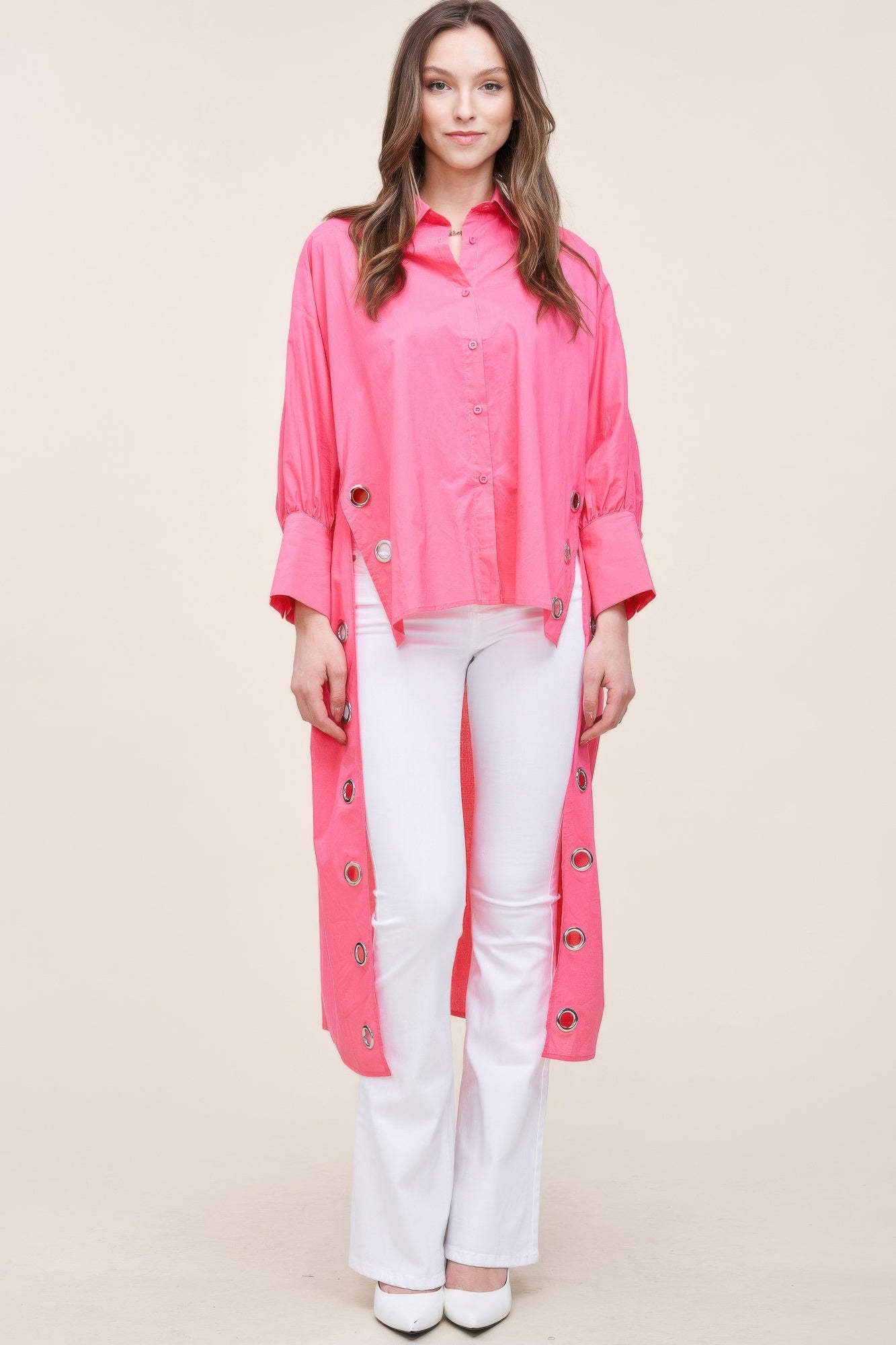 Pink Oversized Shirt with Long Back - Artsi Chic Boutique