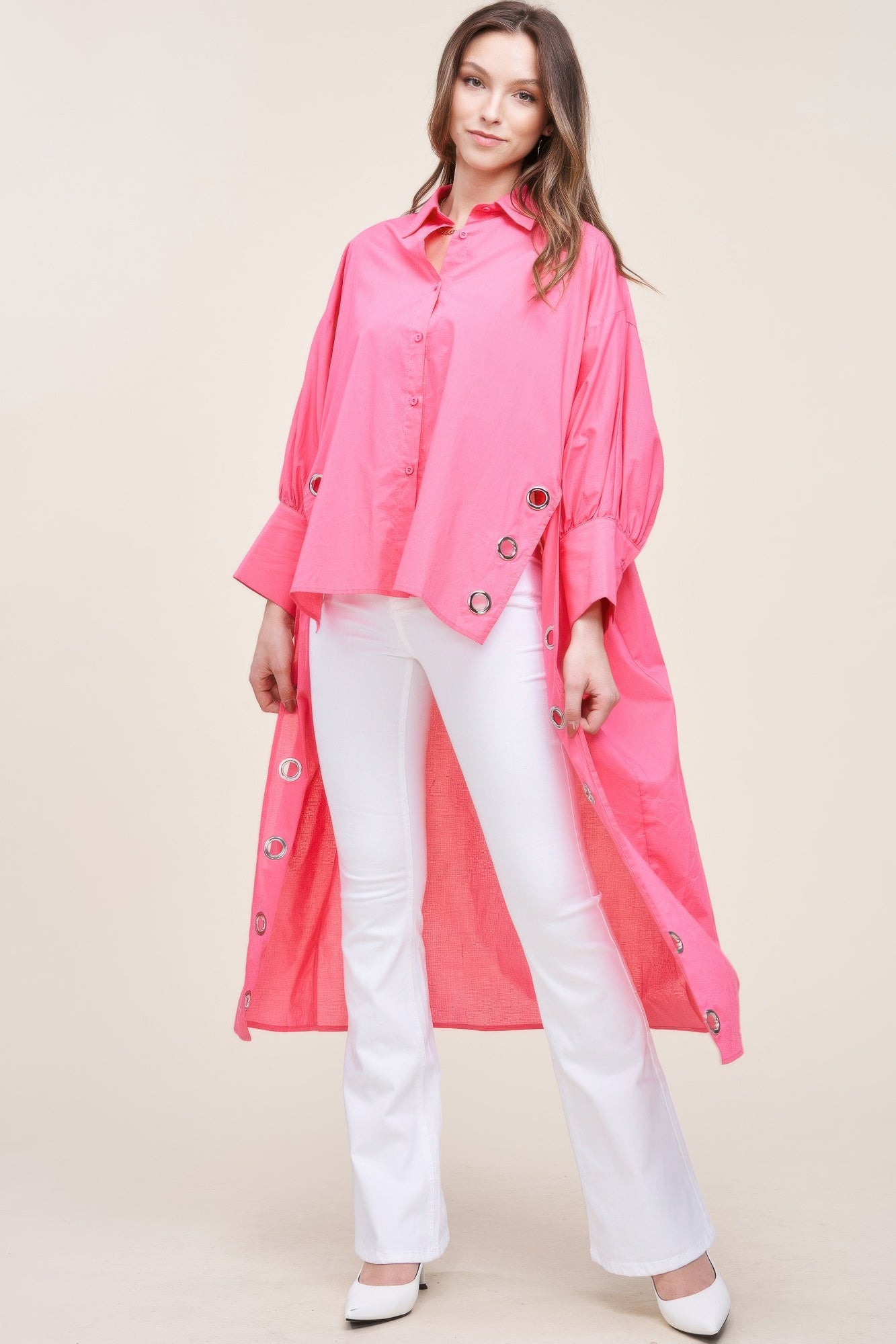 Pink Oversized Shirt with Long Back - Artsi Chic Boutique