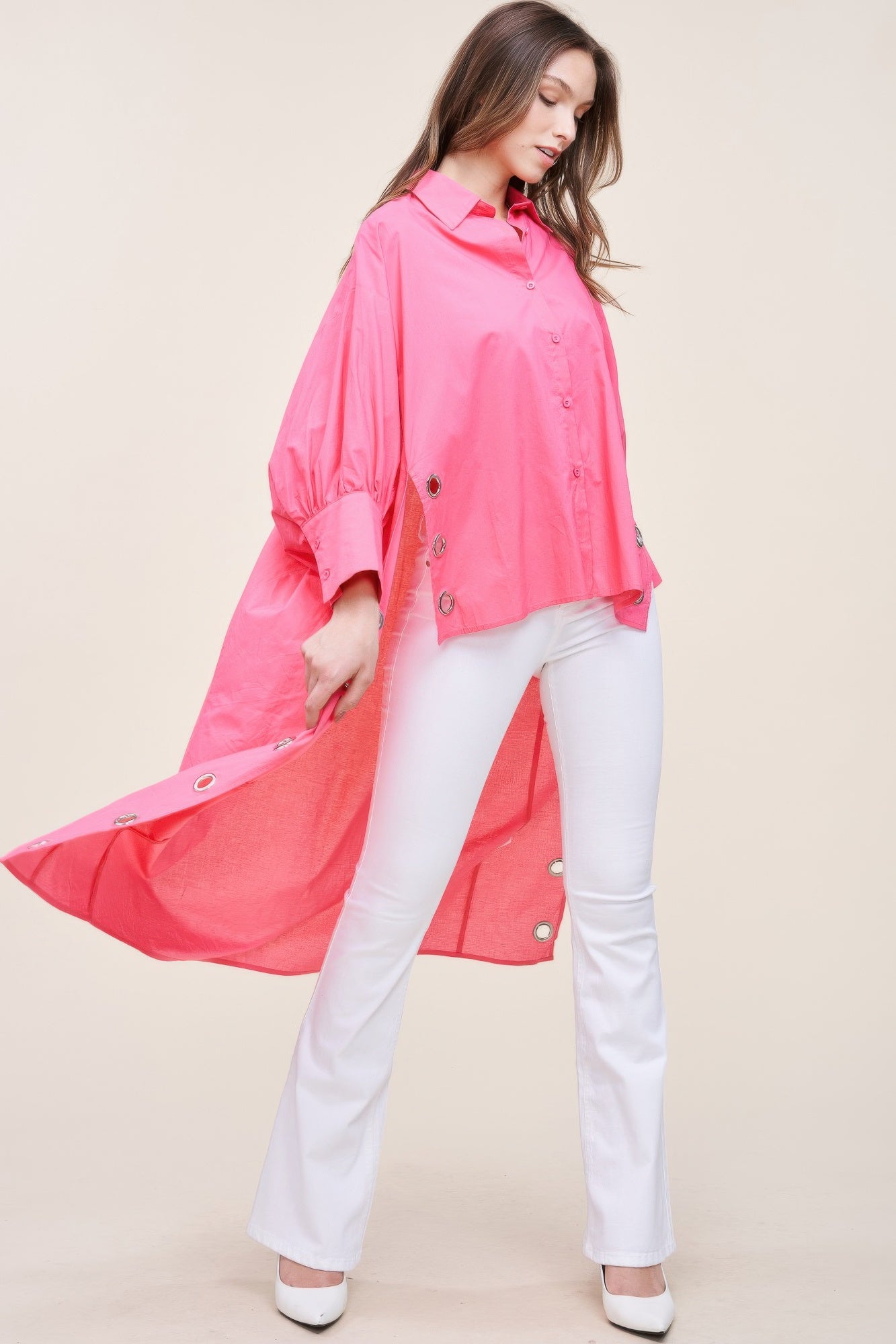 Pink Oversized Shirt with Long Back - Artsi Chic Boutique