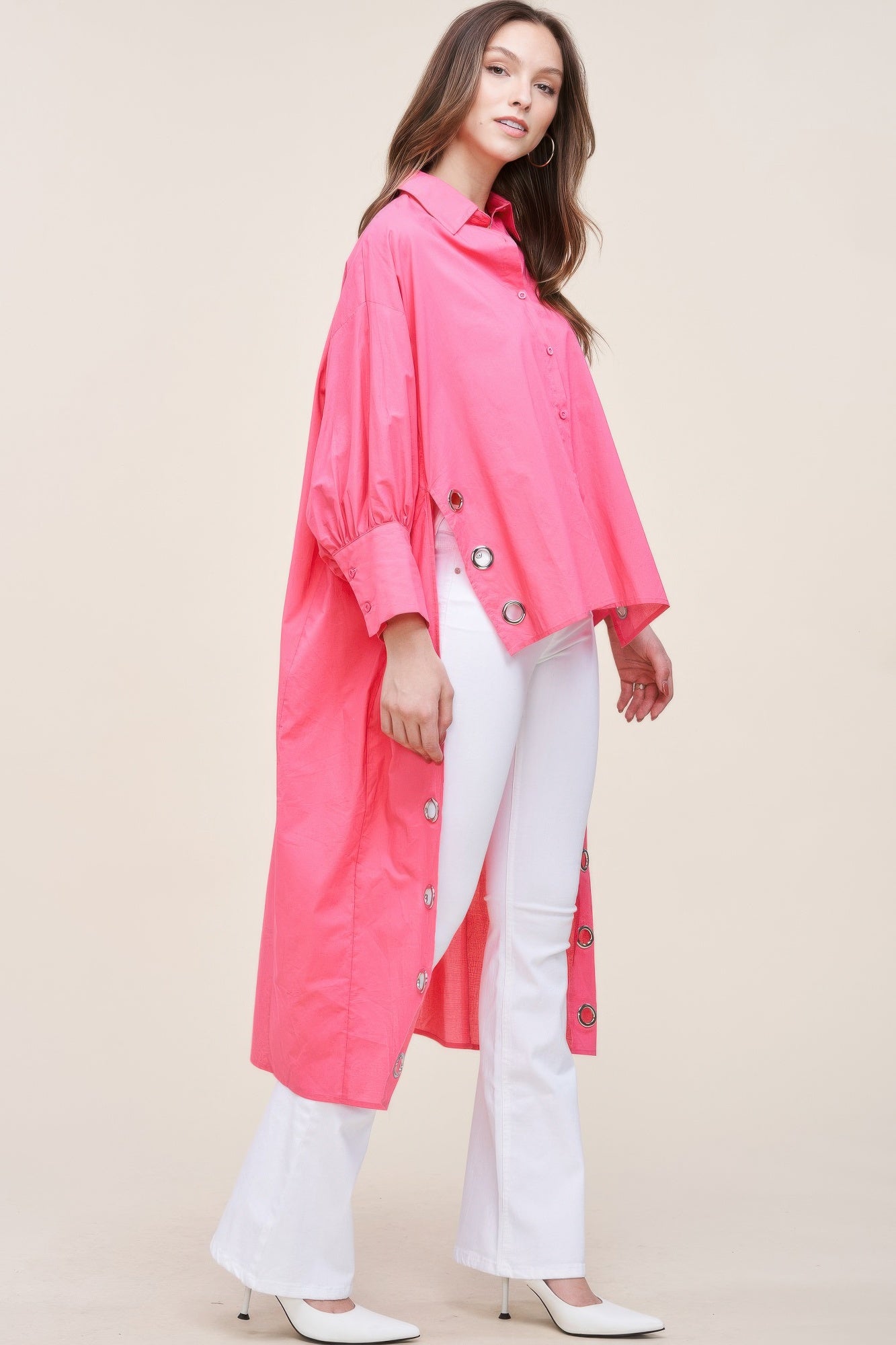 Pink Oversized Shirt with Long Back - Artsi Chic Boutique