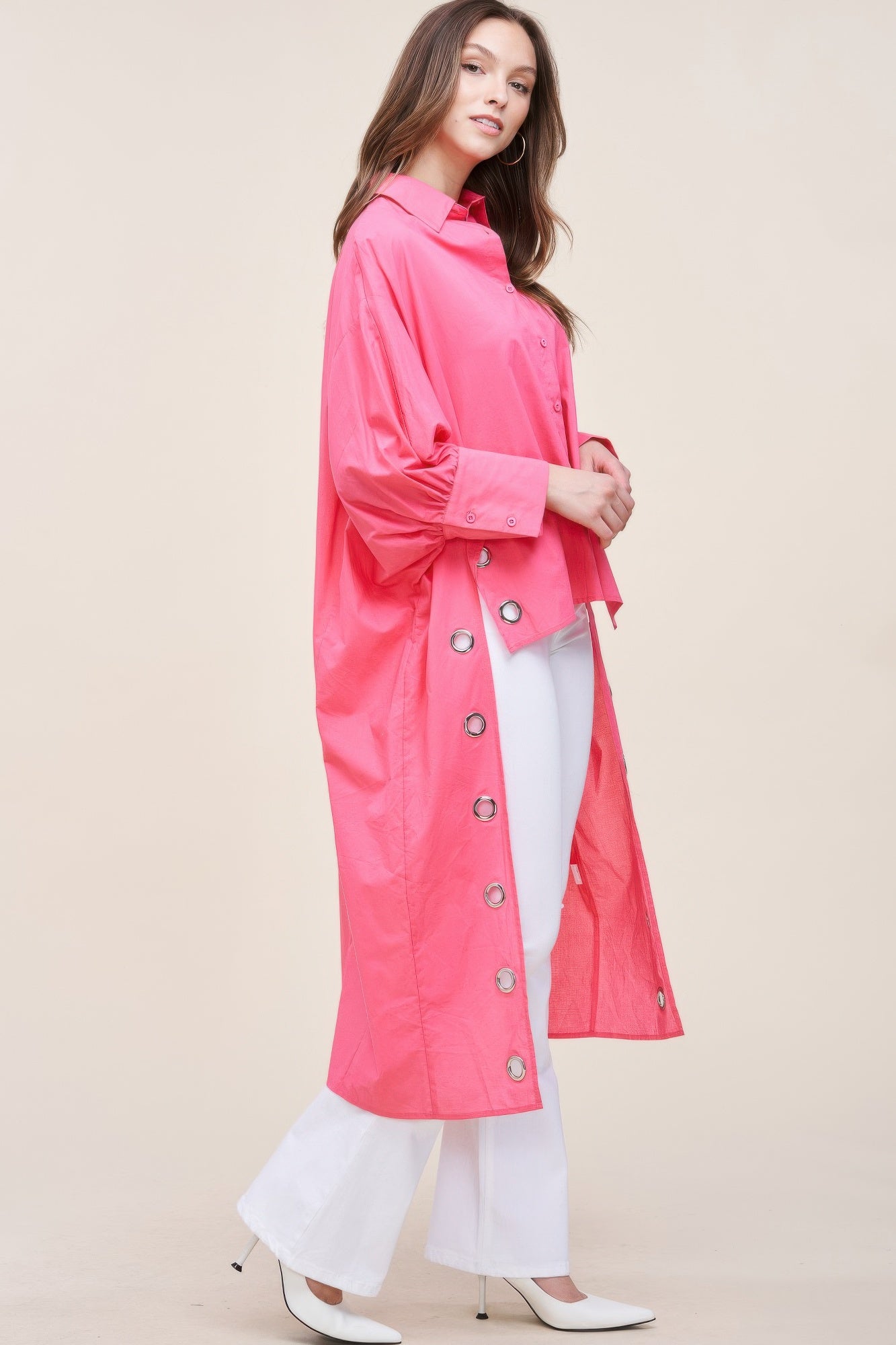 Pink Oversized Shirt with Long Back - Artsi Chic Boutique