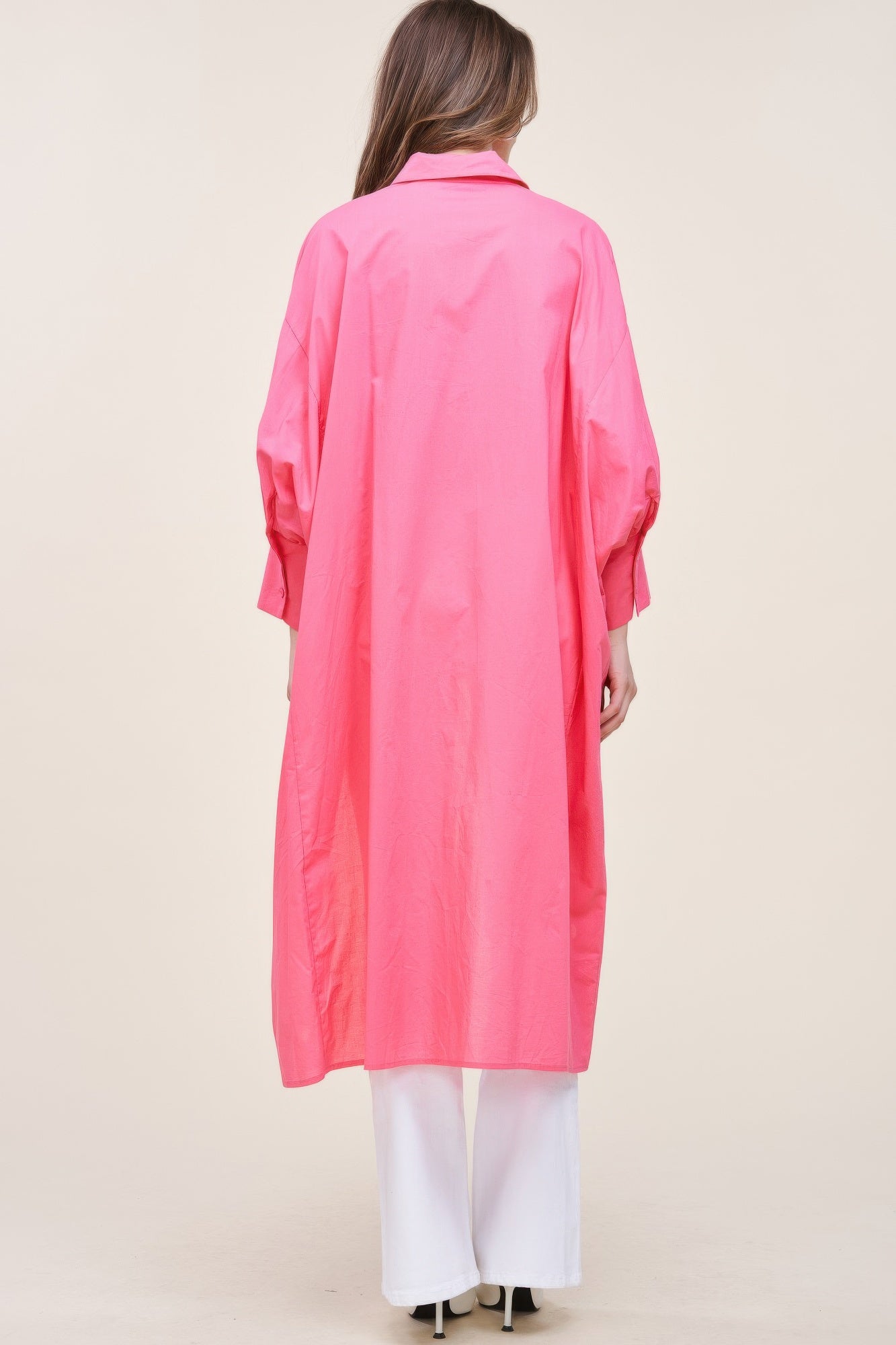 Pink Oversized Shirt with Long Back - Artsi Chic Boutique