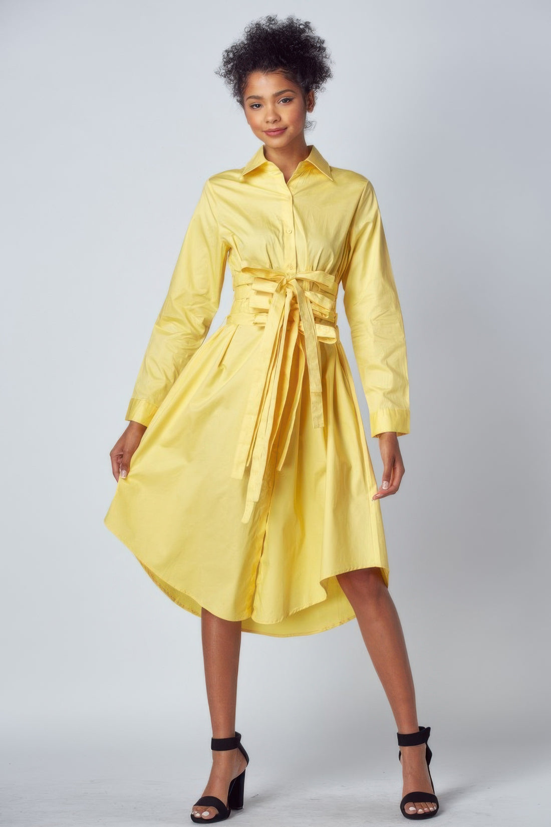 Chic Yellow Belted Shirt Dress - Artsi Chic Boutique