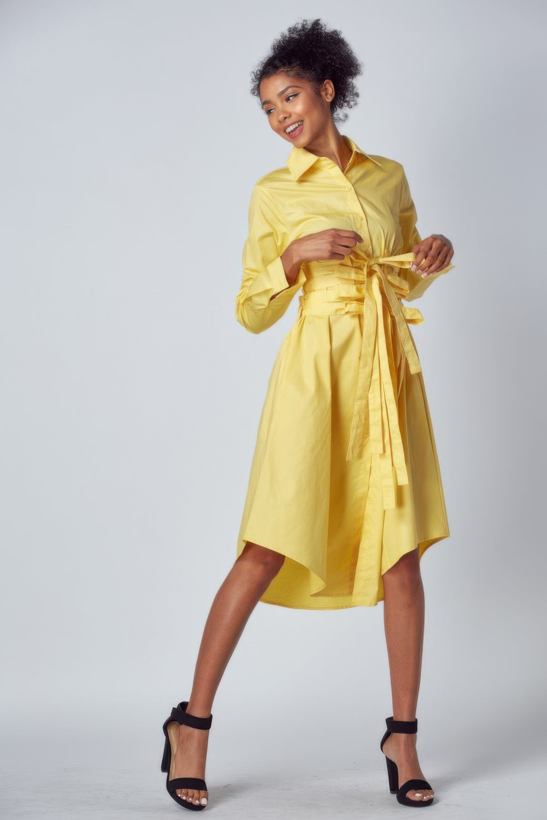 Chic Yellow Belted Shirt Dress - Artsi Chic Boutique