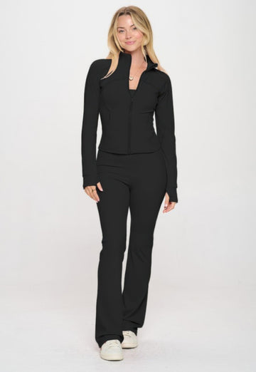 Stylish Black Yoga Jacket & Jumpsuit Set - Artsi Chic Boutique