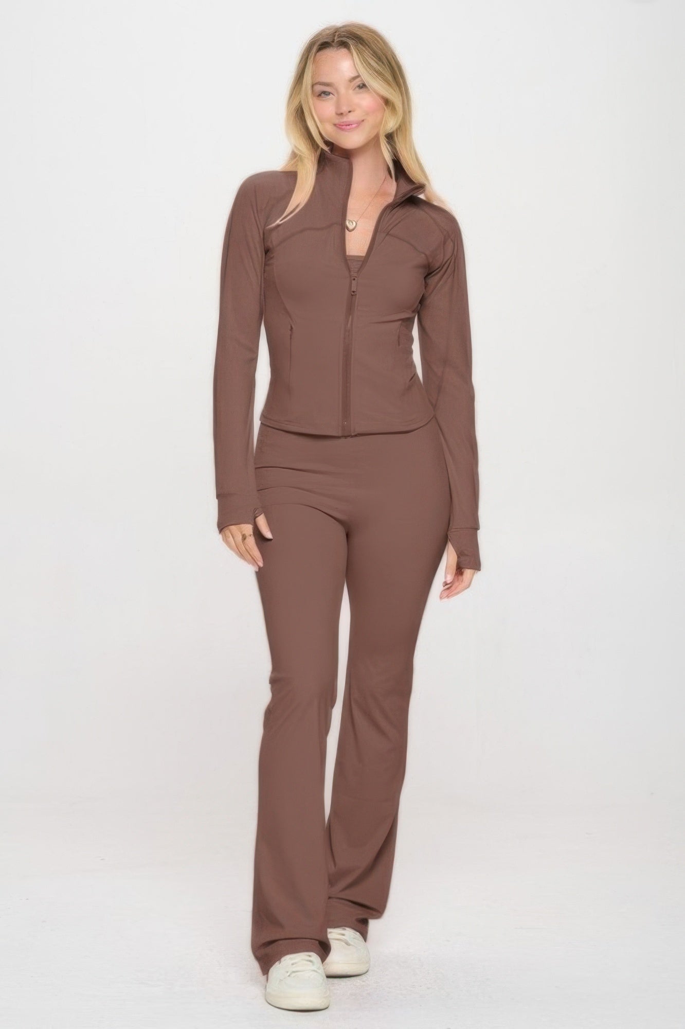 Brown Yoga Jacket & Jumpsuit Set - Artsi Chic Boutique