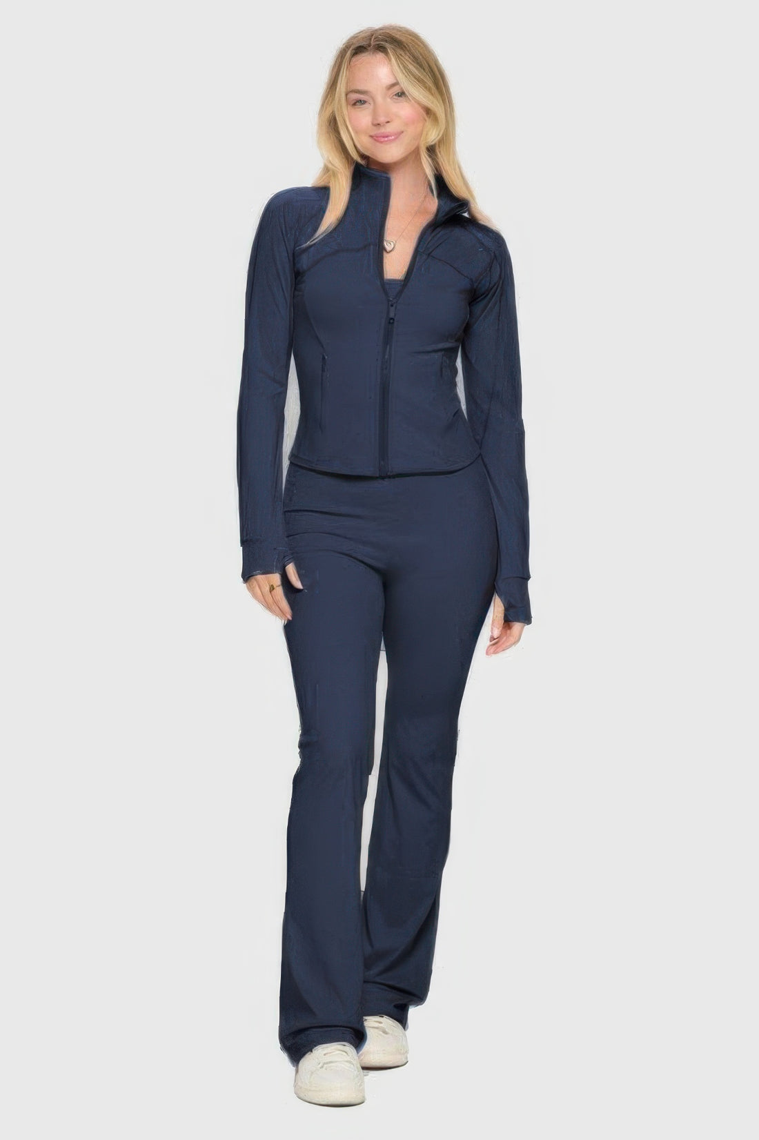 Navy Blue Yoga Jacket & Jumpsuit Set - Artsi Chic Boutique