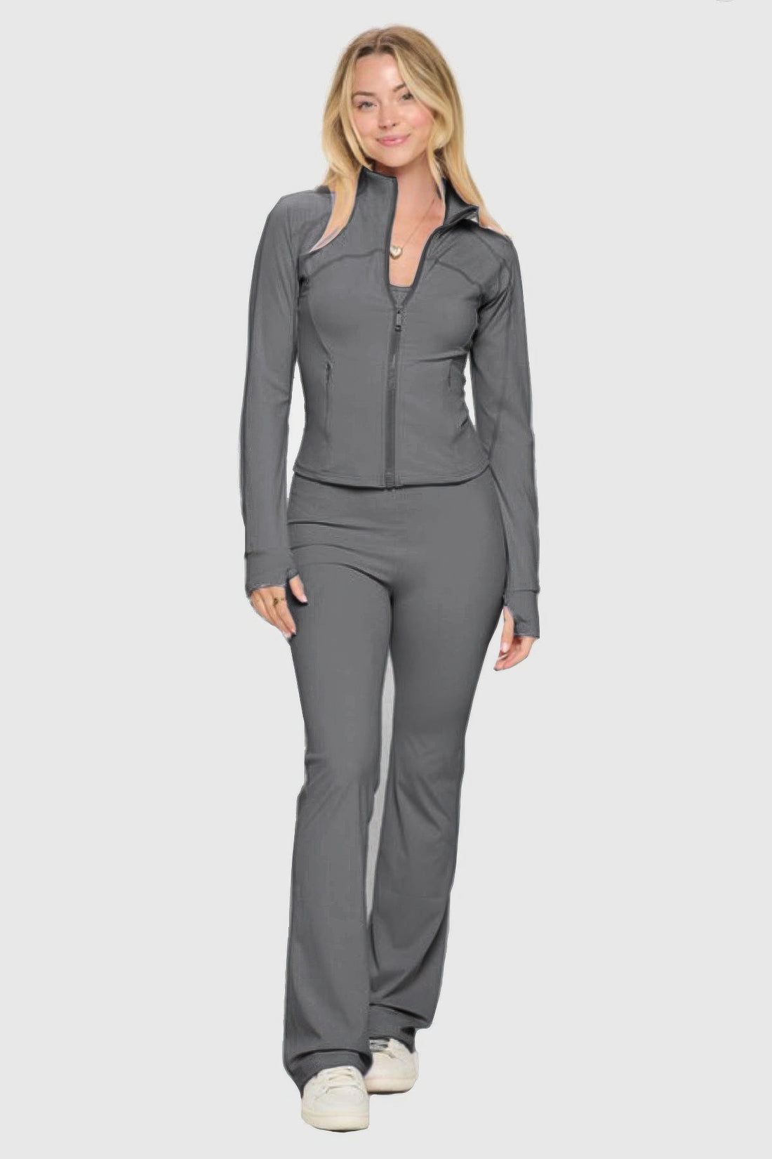 Gray Premium Yoga Jacket & Jumpsuit Set - Artsi Chic Boutique