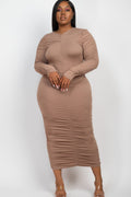 Plus Size Ruched Midi Dress: Curve-Hugging Long Sleeve Style - Artsi Chic Boutique