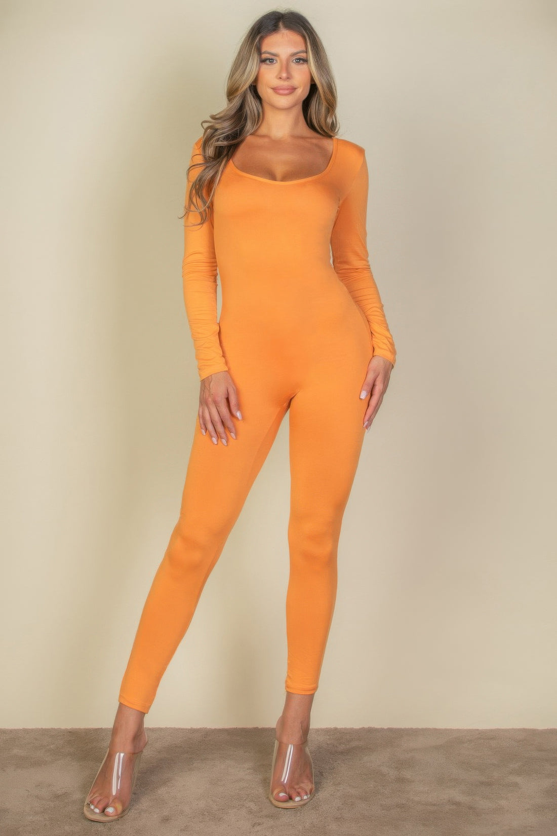 Scoop Neck Long Sleeve Bodycon Jumpsuit - Chic Comfort & Style - Artsi Chic Boutique