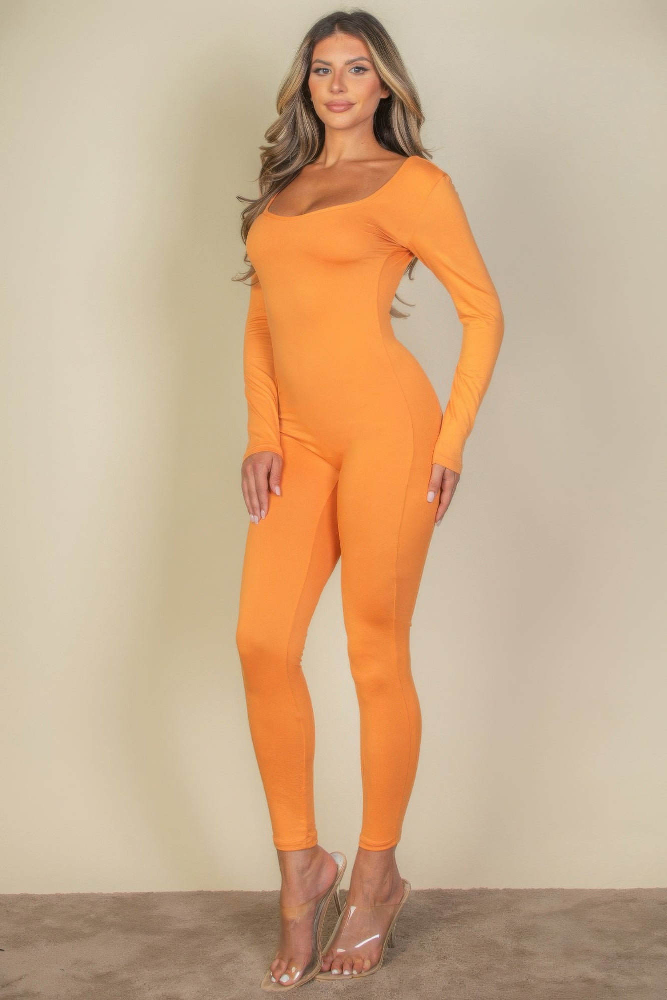 Scoop Neck Long Sleeve Bodycon Jumpsuit - Chic Comfort & Style - Artsi Chic Boutique