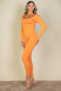 Scoop Neck Long Sleeve Bodycon Jumpsuit - Chic Comfort & Style - Artsi Chic Boutique