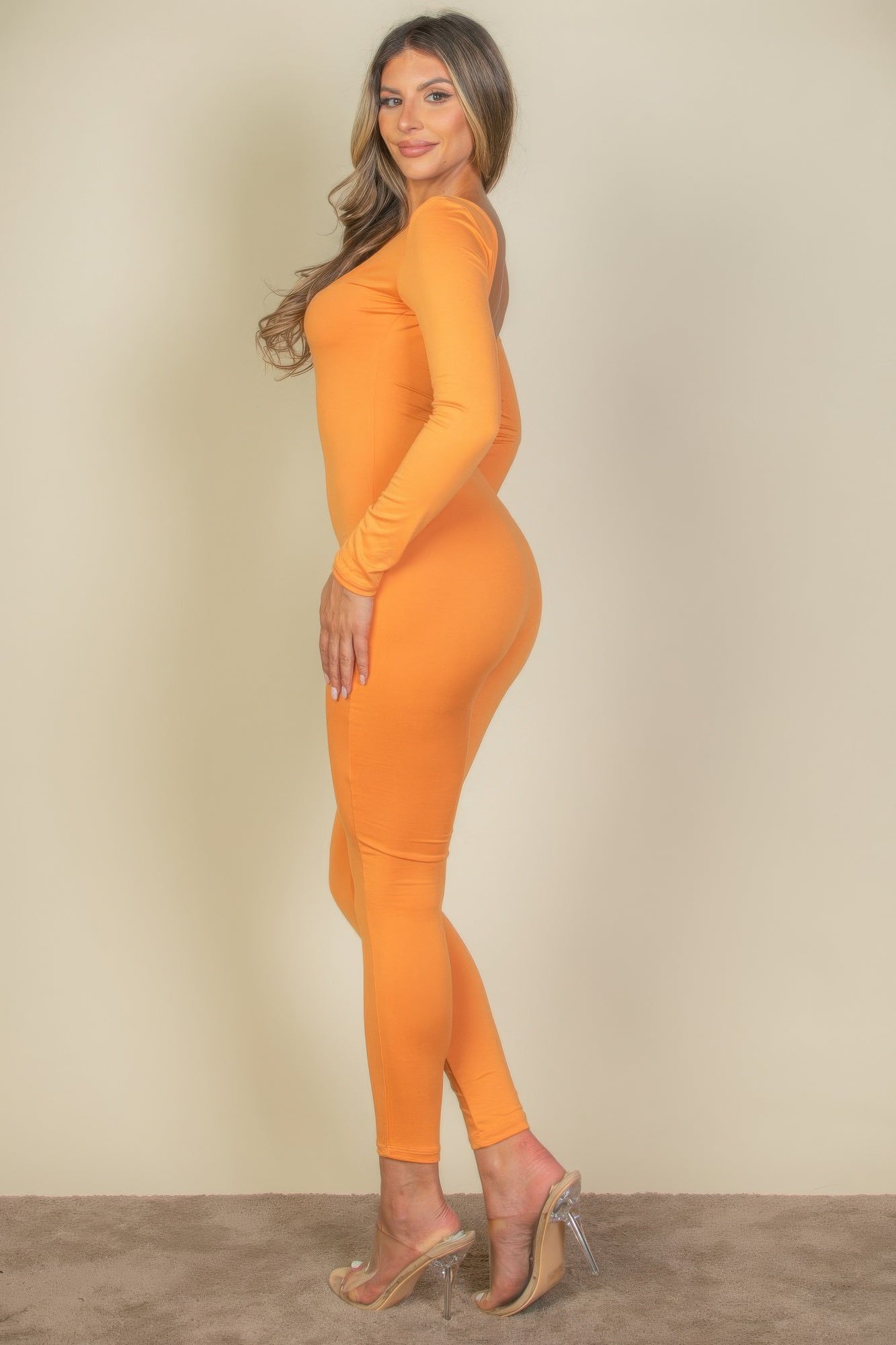Scoop Neck Long Sleeve Bodycon Jumpsuit - Chic Comfort & Style - Artsi Chic Boutique