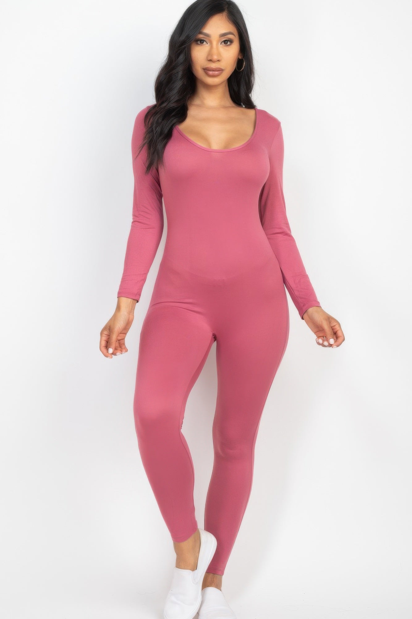 Scoop Neck Long Sleeve Bodycon Jumpsuit - Chic Comfort & Style - Artsi Chic Boutique